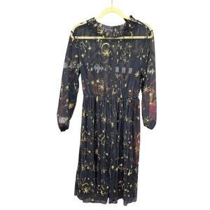 Navy Sheer Dress Whimsy Twee Astrology Astronomy Moon Stars Gold Witchy Medium
